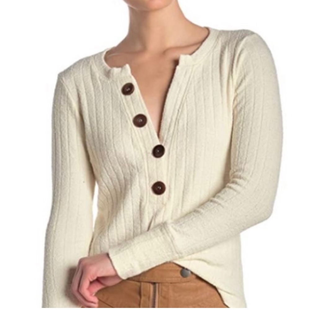 Free People (We The Free) Oliver Henley women’s Top Size Large Ivory Long Sleeve